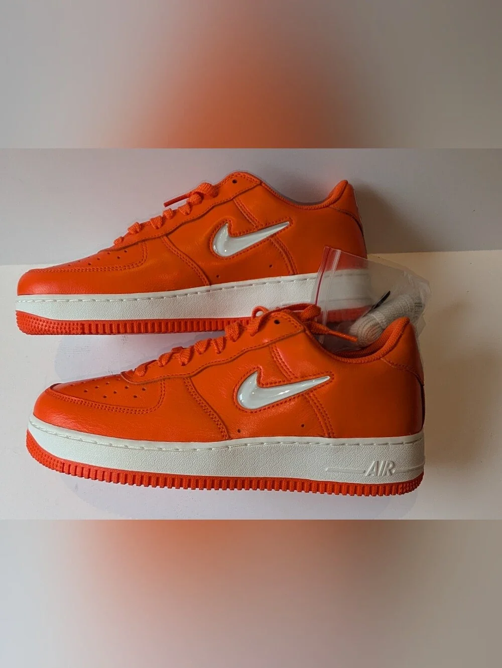 NWT Nike Air Force 1 Men's Orange Low-Top Sneakers with Jewel Swoosh